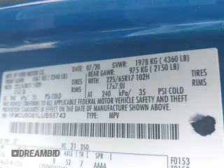 2020 Ford Escape SE with VIN 1FMCU0G61LUB55743, listed as a IAAI auction lot 42190522 with 76,919 mi miles and . Bid and sale history available at DreamBid. Image 9.