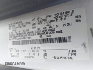 2016 Ford Transit Cargo with VIN 1FTYE1ZM9GKB17364, listed as a IAAI auction lot 42702871 with 142,000 mi miles and . Bid and sale history available at DreamBid. Image 9.