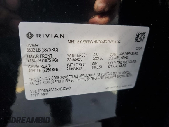 2024 Rivian R1S Adventure with VIN 7PDSGABA4RN042969, listed as a Copart auction lot 79255604 with Not Provided miles and Salvage Title. Bid and sale history available at carsss.com. Image 13.