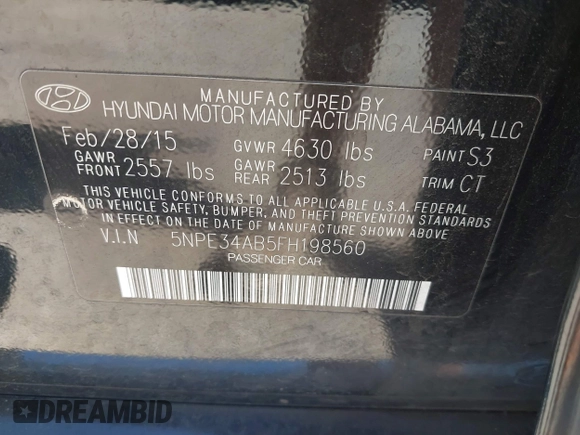 2015 Hyundai Sonata Sport z VIN 5NPE34AB5FH198560, wystawiony jako IAAI lot #42467031 z przebiegiem 96 111 mil mil oraz . Historia ofert i sprzedaży dostępna na DreamBid. Obrazek 9.