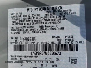 2021 Ford Mustang Mach 1 with VIN 1FA6P8R07M5550673, listed as a Copart auction lot 53577895 with 44,158 mi miles and Salvage title. Bid and sale history available at DreamBid. Image 13.