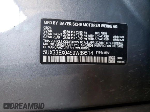2025 BMW X6 xDrive40i with VIN 5UX33EX04S9W89514, listed as a Copart auction lot 45770205 with 0 mi miles and Clean Title. Bid and sale history available at carsss.com. Image 13.
