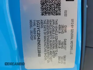 2022 Chevrolet Corvette 3LT z VIN 1G1YC2D42N5111848, wystawiony jako Copart lot #82081144 z przebiegiem 4 874 mil mil oraz Szkoda całkowita • Salvage title. Historia ofert i sprzedaży dostępna na DreamBid. Obrazek 14.