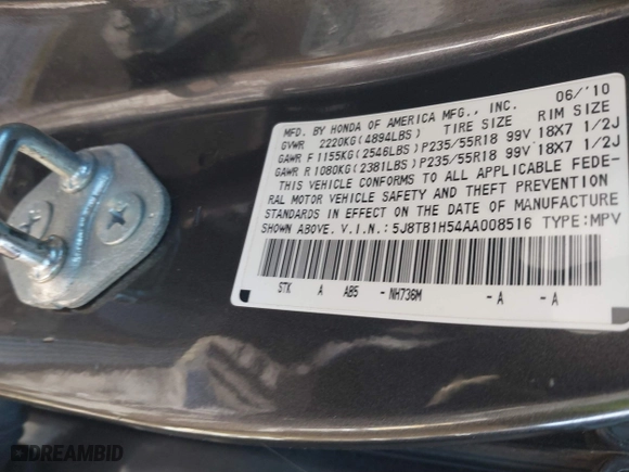 2010 Acura RDX Tech Pkg with VIN 5J8TB1H54AA008516, listed as a IAAI auction lot 41406231 with 213,295 mi miles. Bid and sale history available at carsss.com. Image 9.
