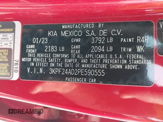 2023 Kia Forte LXS z VIN 3KPF24AD2PE590555, wystawiony jako IAAI lot #42395185 z przebiegiem 57 678 mil mil oraz . Historia ofert i sprzedaży dostępna na DreamBid. Obrazek 9.