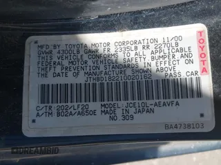2001 Lexus IS 300/350 z VIN JTHBD182210020162, wystawiony jako IAAI lot #42407917 z przebiegiem Nie podano mil oraz . Historia ofert i sprzedaży dostępna na DreamBid. Obrazek 9.