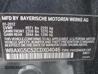 2012 BMW 5 Series 528i z VIN WBAXG5C52CDX04046, wystawiony jako IAAI lot #42241128 z przebiegiem 163 922 mil mil oraz . Historia ofert i sprzedaży dostępna na DreamBid. Obrazek 9.