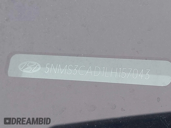 2020 Hyundai Santa Fe SEL with VIN 5NMS3CAD1LH157043, listed as a IAAI auction lot 41706684 with 55,674 mi miles. Bid and sale history available at carsss.com. Image 9.