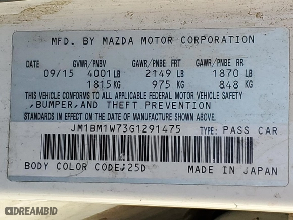 2016 Mazda Mazda3 i Touring with VIN JM1BM1W73G1291475, listed as a Copart auction lot 45590995 with 252,770 mi miles and Salvage Title. Bid and sale history available at carsss.com. Image 13.