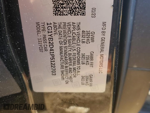 2023 Chevrolet Corvette 2LT with VIN 1G1YB2D41P5122703, listed as a Copart auction lot 42568685 with 26,101 mi miles and Clean title. Bid and sale history available at DreamBid. Image 12.