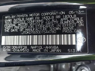 2013 Toyota Prius One with VIN JTDKDTB30D1544780, listed as a IAAI auction lot 42107379 with 181,951 mi miles. Bid and sale history available at carsss.com. Image 9.