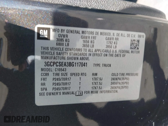2011 Chevrolet Silverado 1500 LT with VIN 3GCPCSEA3BG117041, listed as a IAAI auction lot 41996824 with 259,389 mi miles and . Bid and sale history available at DreamBid. Image 9.