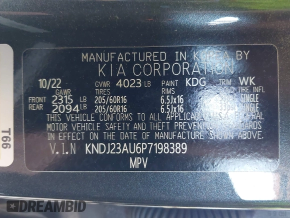 2023 Kia Soul LX with VIN KNDJ23AU6P7198389, listed as a IAAI auction lot 42057844 with 34,586 mi miles. Bid and sale history available at carsss.com. Image 9.