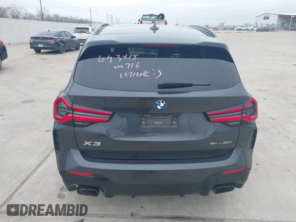 2022 BMW X3 sDrive30i with VIN 5UX43DP09N9J17924, listed as a IAAI auction lot 41586274 with 33,607 mi miles and . Bid and sale history available at DreamBid. Image 17.