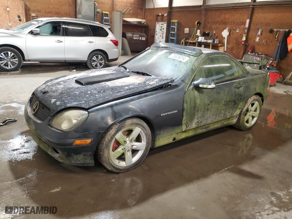 2001 Mercedes-Benz SLK-Class Kompressor with VIN WDBKK49F81F180780, listed as a Copart auction lot 75826314 with 0 mi miles and Salvage Title. Bid and sale history available at carsss.com. Image 1.