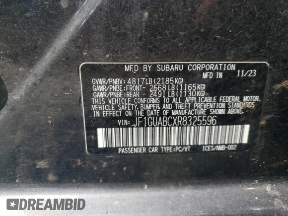 2024 Subaru Impreza z VIN JF1GUABCXR8325596, wystawiony jako Copart lot #60879365 z przebiegiem 12 614 mil mil oraz Szkoda całkowita • Salvage title. Historia ofert i sprzedaży dostępna na DreamBid. Obrazek 12.