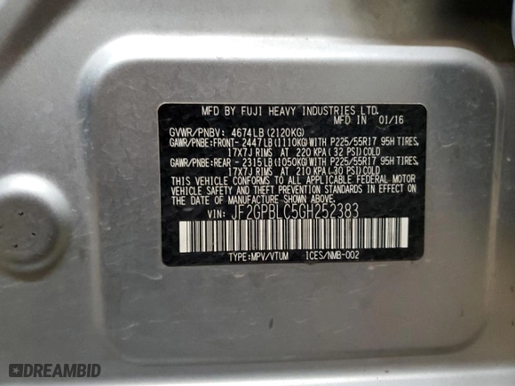 2016 Subaru Crosstrek Hybrid Touring with VIN JF2GPBLC5GH252383, listed as a Copart auction lot 46725034 with NaN miles. Bid and sale history available at carsss.com. Image 14.