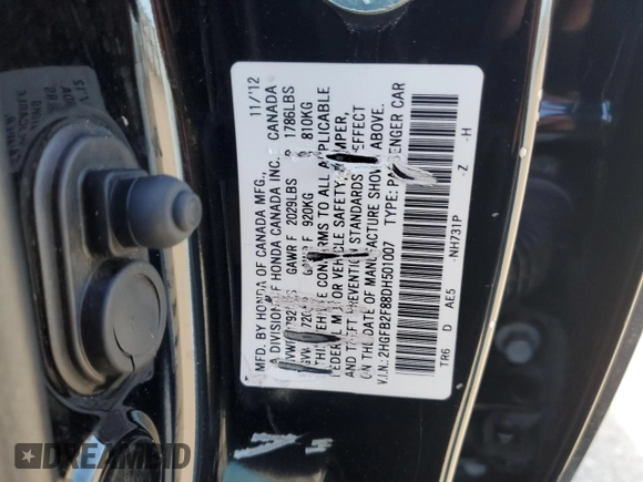 2013 Honda Civic EX with VIN 2HGFB2F88DH501007, listed as a Copart auction lot 46568865 with 138,645 mi miles and Salvage Title. Bid and sale history available at DreamBid. Image 15.
