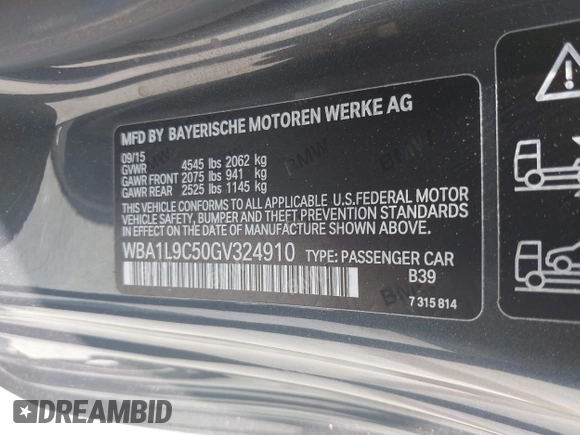 2016 BMW 2 Series 228i xDrive with VIN WBA1L9C50GV324910, listed as a IAAI auction lot 42153692 with 48,785 mi miles and . Bid and sale history available at DreamBid. Image 9.