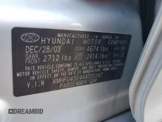 2004 Hyundai XG with VIN KMHFU45E44A335347, listed as a Copart auction lot 74031864 with 88,716 mi miles and Salvage Title. Bid and sale history available at carsss.com. Image 13.
