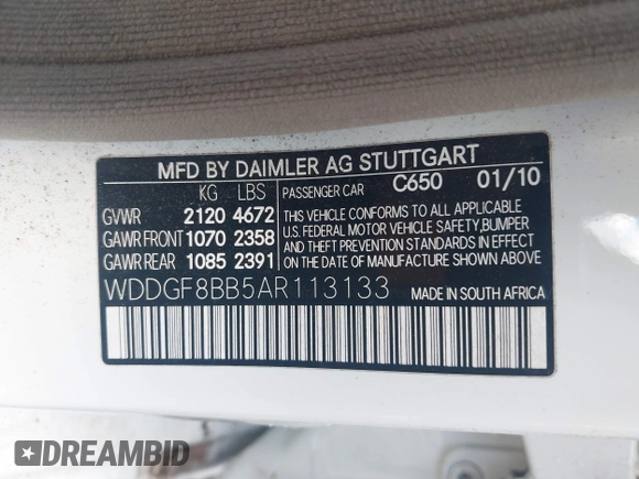 2010 Mercedes-Benz C 300 Sport z VIN WDDGF8BB5AR113133, wystawiony jako IAAI lot #42193528 z przebiegiem 154 269 mil mil oraz . Historia ofert i sprzedaży dostępna na DreamBid. Obrazek 9.