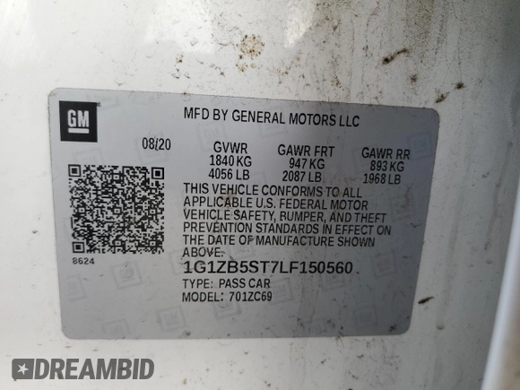 2020 Chevrolet Malibu LS with VIN 1G1ZB5ST7LF150560, listed as a Copart auction lot 81924074 with 132,279 mi miles and Salvage Title. Bid and sale history available at DreamBid. Image 12.