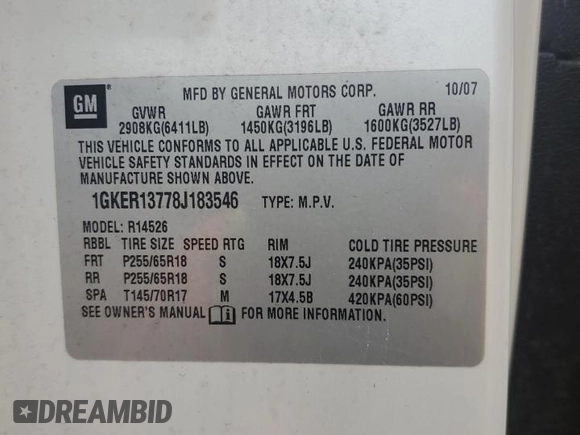 2008 GMC Acadia SLE1 z VIN 1GKER13778J183546, wystawiony jako Copart lot #58342655 z przebiegiem 174 399 mil mil oraz Szkoda całkowita • Salvage title. Historia ofert i sprzedaży dostępna na DreamBid. Obrazek 13.