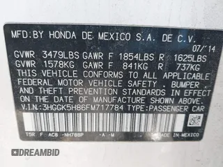 2015 Honda Fit EX-L with VIN 3HGGK5H86FM717784, listed as a IAAI auction lot 41997384 with 109,551 mi miles and . Bid and sale history available at DreamBid. Image 9.