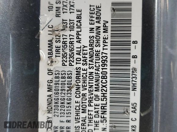 2012 Honda Odyssey LX с VIN 5FNRL5H2XCB019937, выставлен на аукционе Copart как лот 43472345 с пробегом 134 073 миль миль и Списание • Salvage title. История ставок и продаж доступна на DreamBid. Изображение 13.