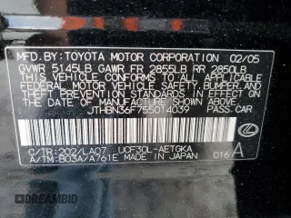 2005 Lexus LS 430 z VIN JTHBN36F755014039, wystawiony jako Copart lot #54259665 z przebiegiem 198 475 mil mil oraz Szkoda całkowita • Salvage title. Historia ofert i sprzedaży dostępna na DreamBid. Obrazek 12.