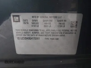2016 Chevrolet Sonic LT z VIN 1G1JC5SH0G4170981, wystawiony jako IAAI lot #42576425 z przebiegiem 169 102 mil mil oraz . Historia ofert i sprzedaży dostępna na DreamBid. Obrazek 9.