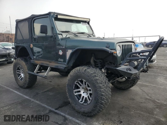 2002 Jeep Wrangler Sahara with VIN 1J4FA59S42P742978, listed as a Copart auction lot 46707685 with 77,272 mi miles and Salvage Title. Bid and sale history available at carsss.com. Image 4.