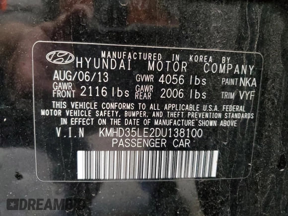 2013 Hyundai Elantra GT with VIN KMHD35LE2DU138100, listed as a Copart auction lot 55961344 with 79,144 mi miles and Salvage Title. Bid and sale history available at carsss.com. Image 14.