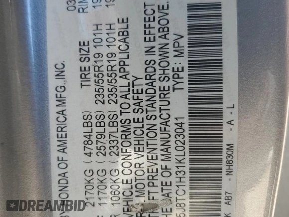 2019 Acura RDX with VIN 5J8TC1H31KL023041, listed as a Copart auction lot 84273944 with 153,838 mi miles and Salvage Title. Bid and sale history available at carsss.com. Image 14.