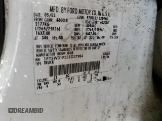2003 Ford F-350 XL с VIN 1FTSW31P33ED37984, выставлен на аукционе Copart как лот 58016985 с пробегом 238 369 миль миль и Списание • Salvage title. История ставок и продаж доступна на DreamBid. Изображение 12.