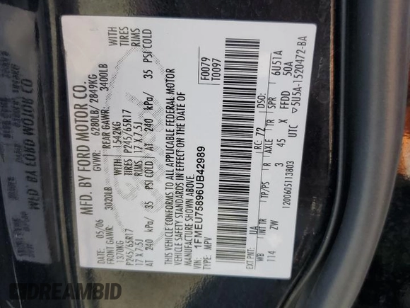 2006 Ford Explorer Limited с VIN 1FMEU75896UB42989, выставлен на аукционе Copart как лот 61296365 с пробегом 157 344 миль миль и Списание • Salvage title. История ставок и продаж доступна на DreamBid. Изображение 13.