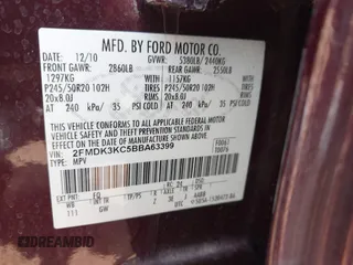 2011 Ford Edge Limited with VIN 2FMDK3KC5BBA63399, listed as a IAAI auction lot 42587844 with 188,148 mi miles and . Bid and sale history available at DreamBid. Image 9.