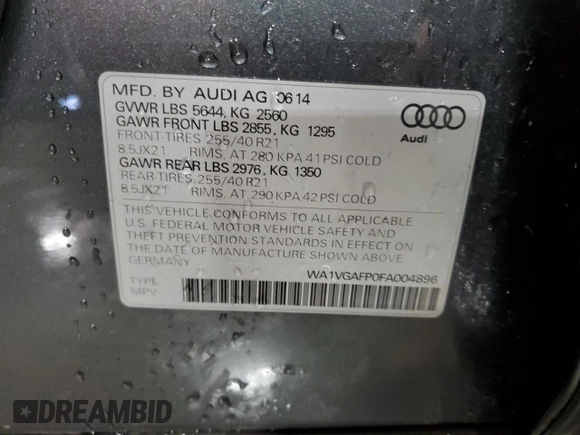 2015 Audi SQ5 Prestige z VIN WA1VGAFP0FA004896, wystawiony jako Copart lot #72377304 z przebiegiem 113 624 mil mil oraz Nie do naprawy • Non repairable. Historia ofert i sprzedaży dostępna na DreamBid. Obrazek 13.