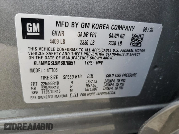 2021 Buick Encore GX Essence with VIN KL4MMGSL9MB070851, listed as a Copart auction lot 62537435 with Not provided miles and Salvage title. Bid and sale history available at DreamBid. Image 13.