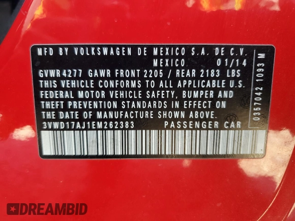 2014 Volkswagen Jetta Sedan SE with VIN 3VWD17AJ1EM262383, listed as a Copart auction lot 48856505 with 167,322 mi miles and Salvage Title. Bid and sale history available at carsss.com. Image 14.