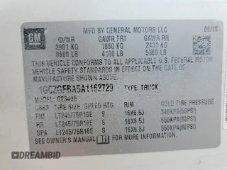 2010 Chevrolet Express Cargo with VIN 1GCZGFBA5A1162729, listed as a Copart auction lot 45866105 with Not provided miles and Salvage title. Bid and sale history available at DreamBid. Image 12.