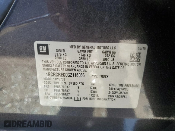 2016 Chevrolet Silverado 1500 LT with VIN 1GCRCREC0GZ116066, listed as a Copart auction lot 64715074 with 147,580 mi miles and Salvage Title. Bid and sale history available at DreamBid. Image 12.