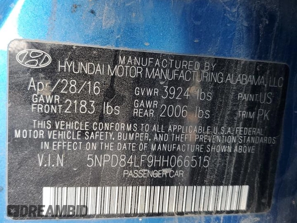 2017 Hyundai Elantra SE z VIN 5NPD84LF9HH066515, wystawiony jako Copart lot #78703293 z przebiegiem 241 381 mil mil oraz Nie do naprawy • Non repairable. Historia ofert i sprzedaży dostępna na DreamBid. Obrazek 12.