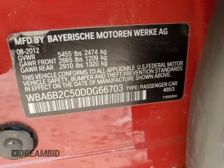 2013 BMW 6 Series 650i with VIN WBA6B2C50DDG66703, listed as a Copart auction lot 82225824 with 199,076 mi miles and Salvage Title. Bid and sale history available at DreamBid. Image 12.