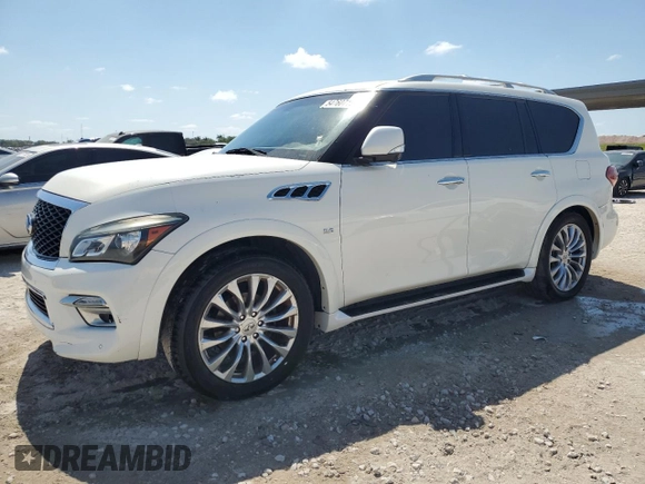 2015 Infiniti QX80 with VIN JN8AZ2NF5F9571690, listed as a Copart auction lot 54760715 with 130,450 mi miles and Clean Title. Bid and sale history available at carsss.com. Image 1.