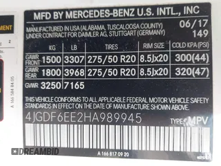 2017 Mercedes-Benz GLS 450 z VIN 4JGDF6EE2HA989945, wystawiony jako IAAI lot #41953246 z przebiegiem Nie podano mil oraz . Historia ofert i sprzedaży dostępna na DreamBid. Obrazek 9.