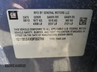 2013 Chevrolet Malibu LS with VIN 1G11B5SAXDF352788, listed as a Copart auction lot 49720225 with 105,677 mi miles and Salvage Title. Bid and sale history available at DreamBid. Image 12.