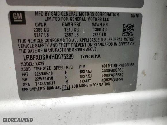 2017 Buick Envision Essence with VIN LRBFXDSA4HD075239, listed as a Copart auction lot 50247315 with 141,672 mi miles and Non Repairable. Bid and sale history available at carsss.com. Image 13.