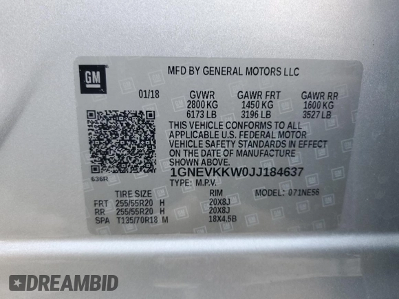 2018 Chevrolet Traverse High Country with VIN 1GNEVKKW0JJ184637, listed as a Copart auction lot 44606645 with 78,756 mi miles and Salvage Title. Bid and sale history available at carsss.com. Image 13.
