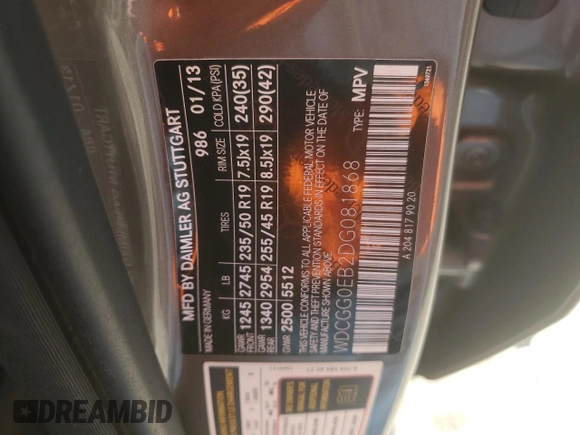 2013 Mercedes-Benz GLK 250 with VIN WDCGG0EB2DG081868, listed as a Copart auction lot 43405905 with 1,565 mi miles and Clean Title. Bid and sale history available at DreamBid. Image 13.